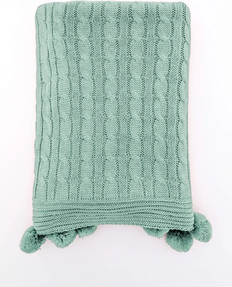 Favora Biocotton Knitwear Pompom TV Blanket - Green