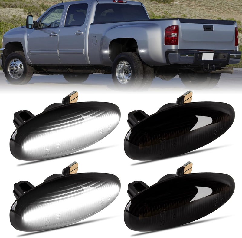 Gempro White LED Dually Fender Side Marker Lights for 2001-2014 Chevy Silverado GMC Sierra 2500 3500 - Smoked Lens, 4PCS - Image 1