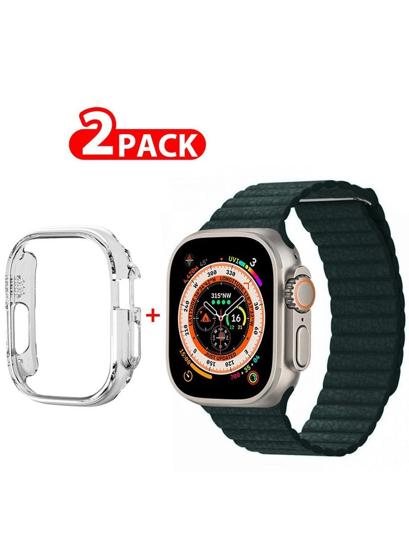 CATANES 2 Packs For Apple Watch Band 49mm Leather Loop Band Magnetic Watch Strap Wristband and Clear Cup Holder Green  - Image 1