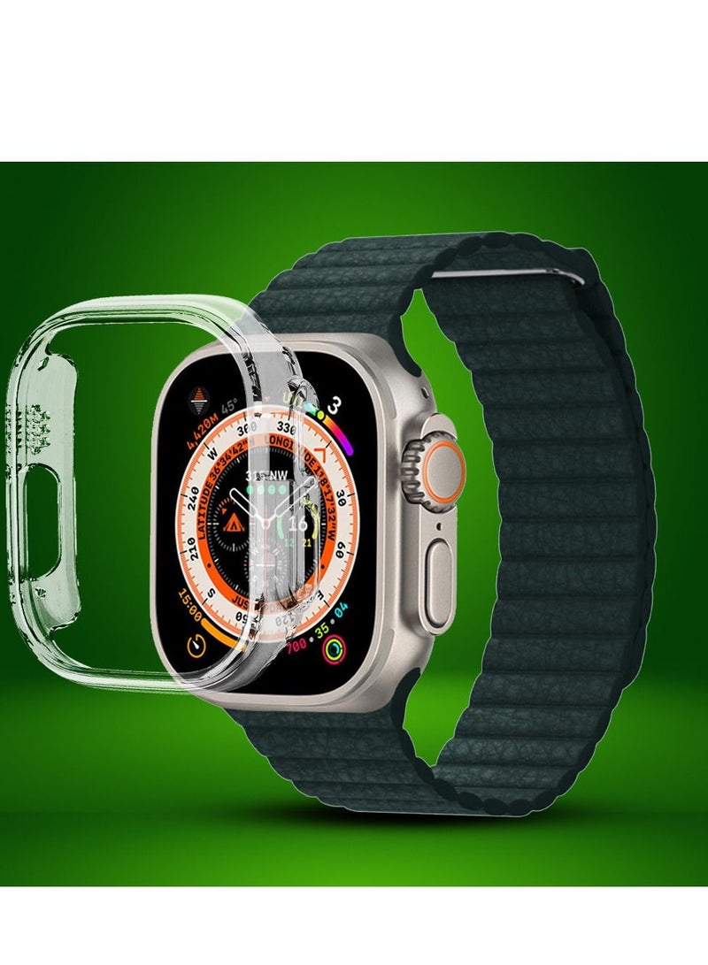 CATANES 2 Packs For Apple Watch Band 49mm Leather Loop Band Magnetic Watch Strap Wristband and Clear Cup Holder Green  - Image 2