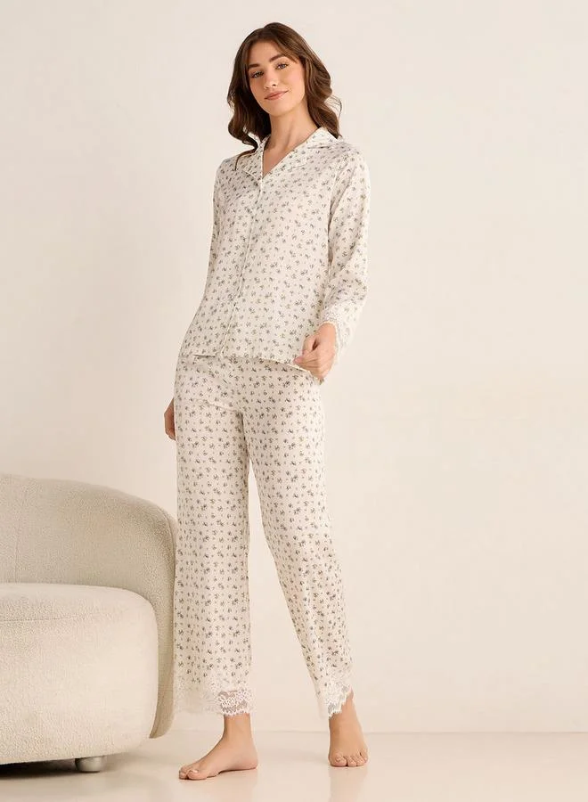 سبلاش فيڤ Pyjama Set Button Down Shirt & Pants Satin