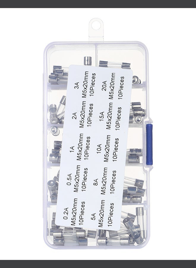 100-Piece Fast Blow Glass Tubes Fuses Assorted Kit Silver  - Image 2