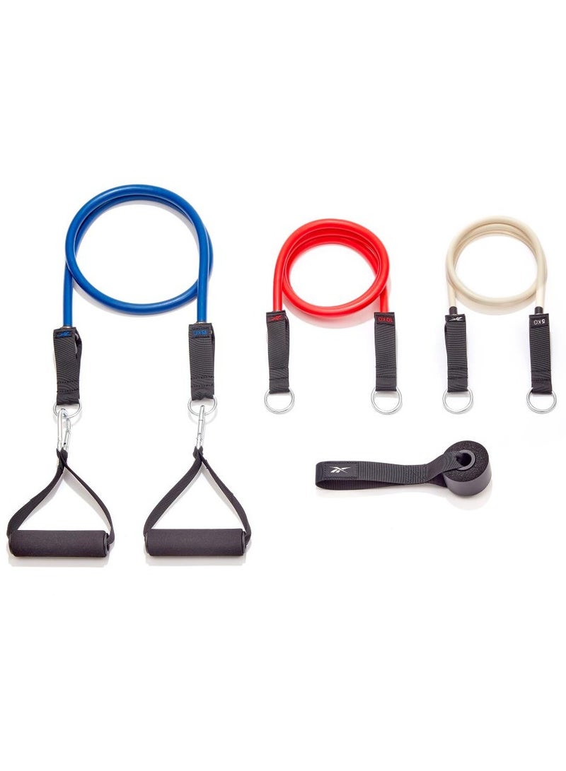 ريبوك مجموعة أنابيب قوة ريبوك – أشرطة مقاومة قابلة للتعديل لتدريبات كاملة للجسم مع مقابض مريحة - Image 1