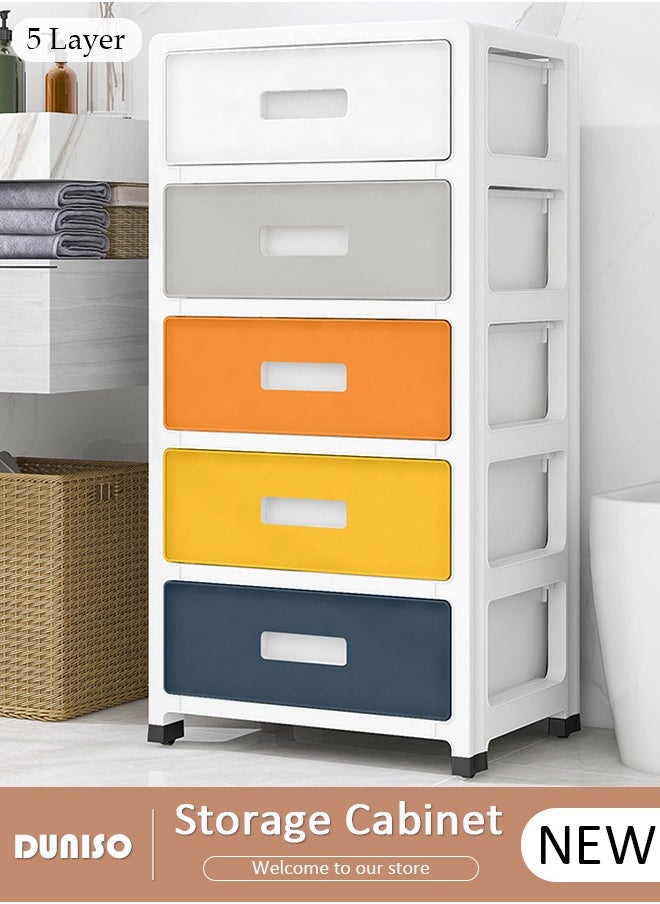 DUNISO 5-layers Drawer Storage Cabinet with Wheels,Toy Storage Box, Plastic Floor Storage Cabinet Drawer Storage Organizer for Clothes,Toys, Dust-proof Storage Containers Shelf Box for Living Room,Bathroom,kitchen,bedroom (35*26*70.5cm)  - Image 1