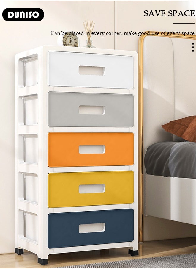 DUNISO 5-layers Drawer Storage Cabinet with Wheels,Toy Storage Box, Plastic Floor Storage Cabinet Drawer Storage Organizer for Clothes,Toys, Dust-proof Storage Containers Shelf Box for Living Room,Bathroom,kitchen,bedroom (35*26*70.5cm)  - Image 3