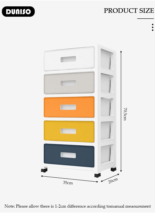 DUNISO 5-layers Drawer Storage Cabinet with Wheels,Toy Storage Box, Plastic Floor Storage Cabinet Drawer Storage Organizer for Clothes,Toys, Dust-proof Storage Containers Shelf Box for Living Room,Bathroom,kitchen,bedroom (35*26*70.5cm)  - Image 4