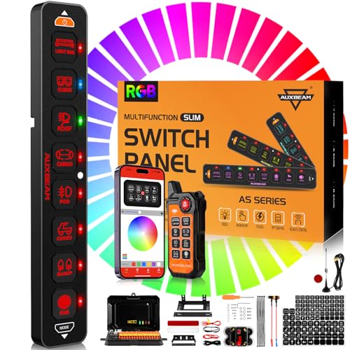 Auxbeam 8 Gang Slim Switch Panel Bluetooth RGB AS800 with APPRemote Control Toggle Momentary Pulsed 80A Switch Pod Off Backlight for 1224V Truck Offroad UTV ATV Car Marine 3 Years Warranty - Image 1