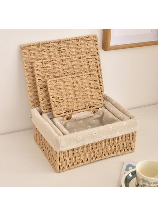 Rattan Storage Box Set with Lid – Stylish Woven Organizer Baskets for Shelves, Closets & Cabinets – Multipurpose Home Storage Solution - Image 1