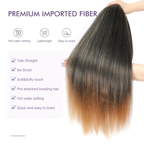 ROSDINA Pre-stretched Braiding Hair - 26 Inch 8 Packs Ombre Blonde Super Long Braiding Hair For Twist or Box Braids, Yaki Texture Hot Water Setting Synthetic Braiding Hair Extensions (26 Inch, T27-8P) - Image 4