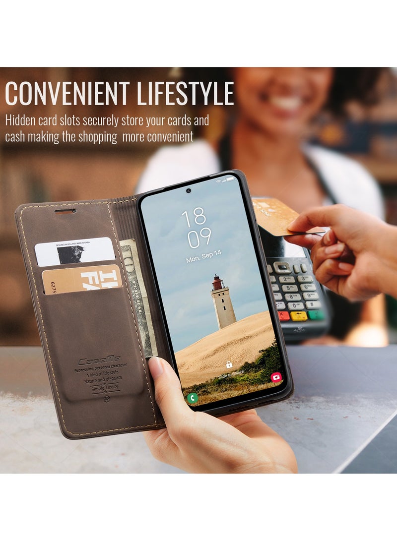 CaseMe For Samsung Galaxy A36 Cover, Soft PU Leather Shockproof Mobile Phone Wallet Case, Full Body Protective Flip Cover Magnetic Adsorption Back Cover - Image 4