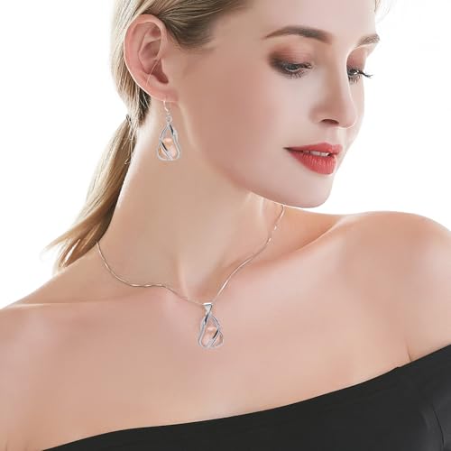 HENGSHENG Pearl Jewelry Set For Women S925 Sterling Silver Necklace & Earrings Set Freshwater Pearl Pendant Cage Set for Wedding Anniversary Prom Birthday Gift - Silvery Pink - Image 2