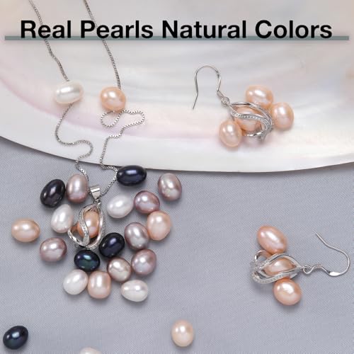 HENGSHENG Pearl Jewelry Set For Women S925 Sterling Silver Necklace & Earrings Set Freshwater Pearl Pendant Cage Set for Wedding Anniversary Prom Birthday Gift - Silvery Pink - Image 4