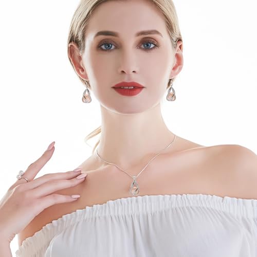 HENGSHENG Pearl Jewelry Set For Women S925 Sterling Silver Necklace & Earrings Set Freshwater Pearl Pendant Cage Set for Wedding Anniversary Prom Birthday Gift - Silvery Pink - Image 5