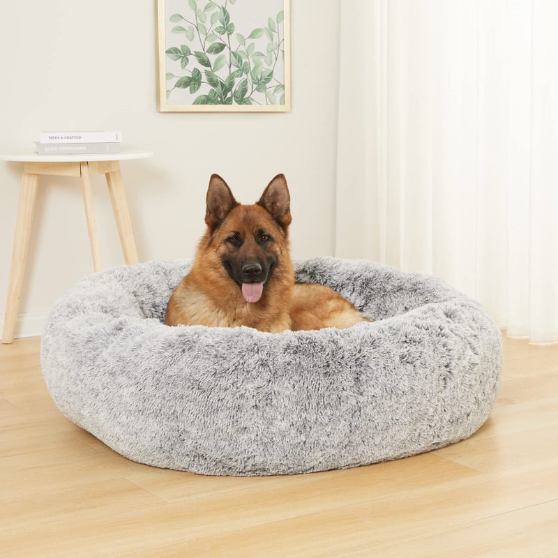 Bedfolks Calming Donut Dog Bed for Extra Large Dogs, 45 Inch Round Plush Bed with Non-Slip Bottom (Dark Grey, Extra Large) - Image 2