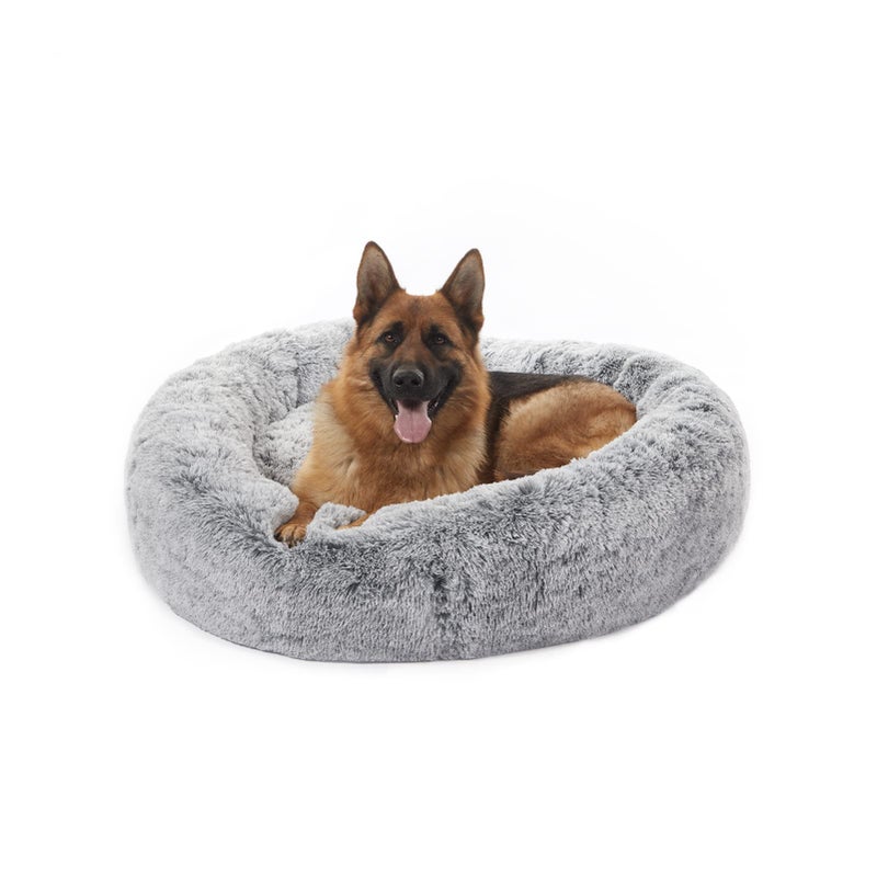 Bedfolks Calming Donut Dog Bed for Extra Large Dogs, 45 Inch Round Plush Bed with Non-Slip Bottom (Dark Grey, Extra Large) - Image 1