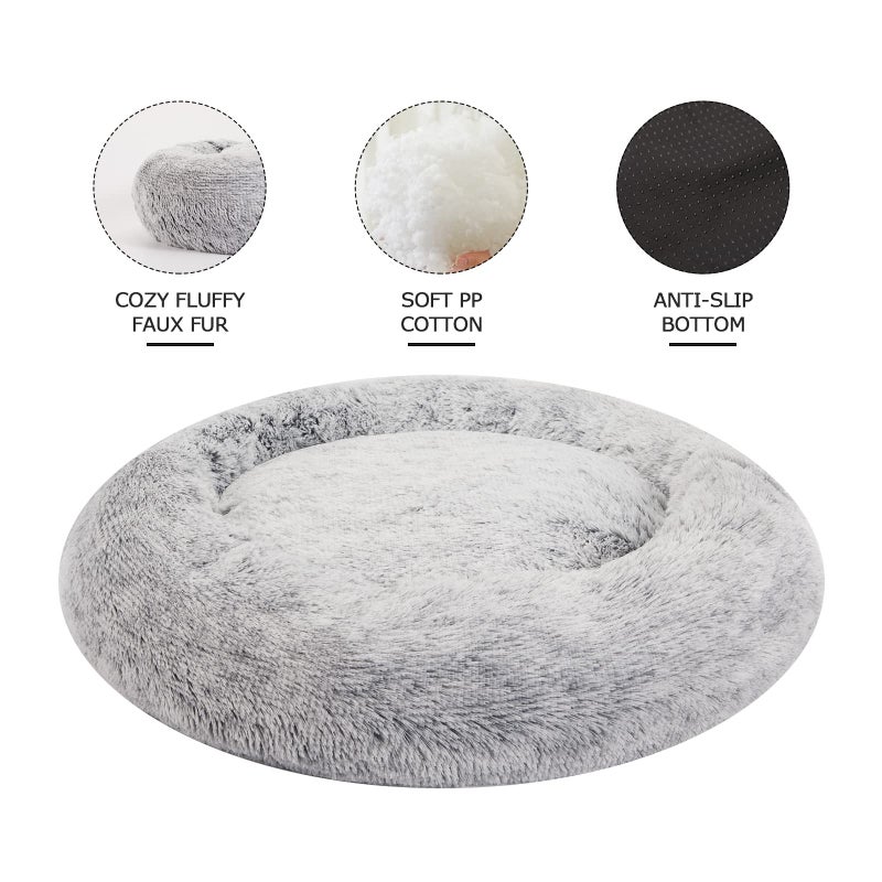 Bedfolks Calming Donut Dog Bed for Extra Large Dogs, 45 Inch Round Plush Bed with Non-Slip Bottom (Dark Grey, Extra Large) - Image 3