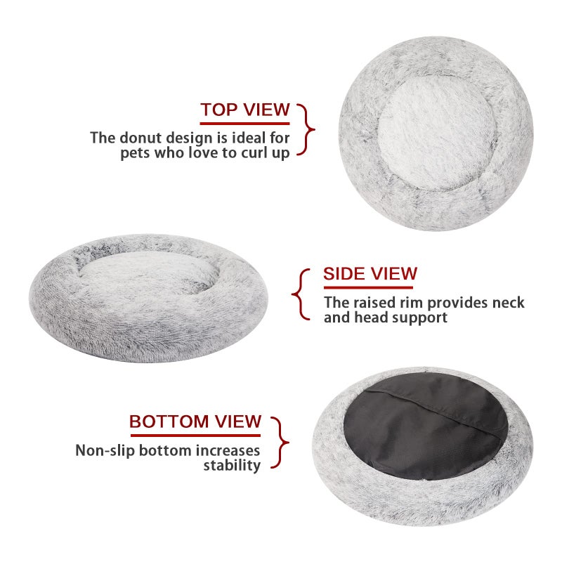 Bedfolks Calming Donut Dog Bed for Extra Large Dogs, 45 Inch Round Plush Bed with Non-Slip Bottom (Dark Grey, Extra Large) - Image 4