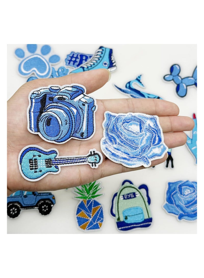 16 PCS Assorted Styles Iron On Patch Guitar Suitcase Embroidered Patch Blue Appliques Stickers Kit for Clothing, Jackets, Backpacks, Jeans, Applique DIY Accessory - Image 2