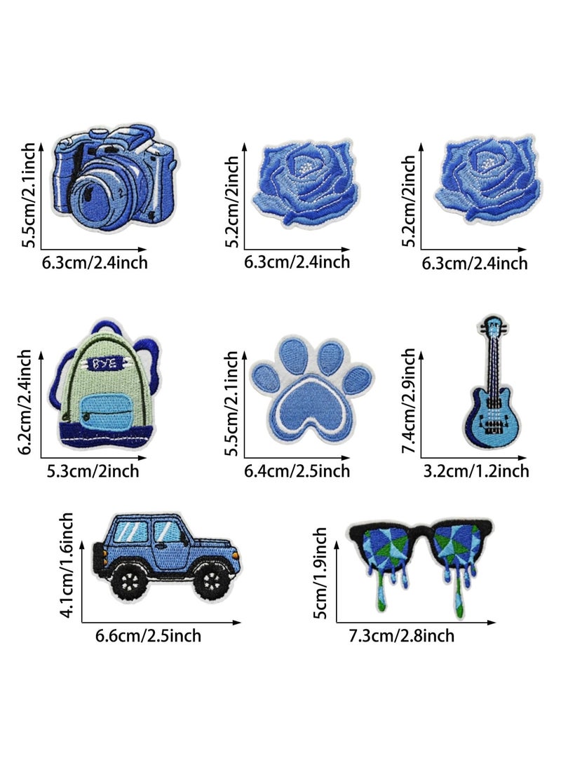 16 PCS Assorted Styles Iron On Patch Guitar Suitcase Embroidered Patch Blue Appliques Stickers Kit for Clothing, Jackets, Backpacks, Jeans, Applique DIY Accessory - Image 3