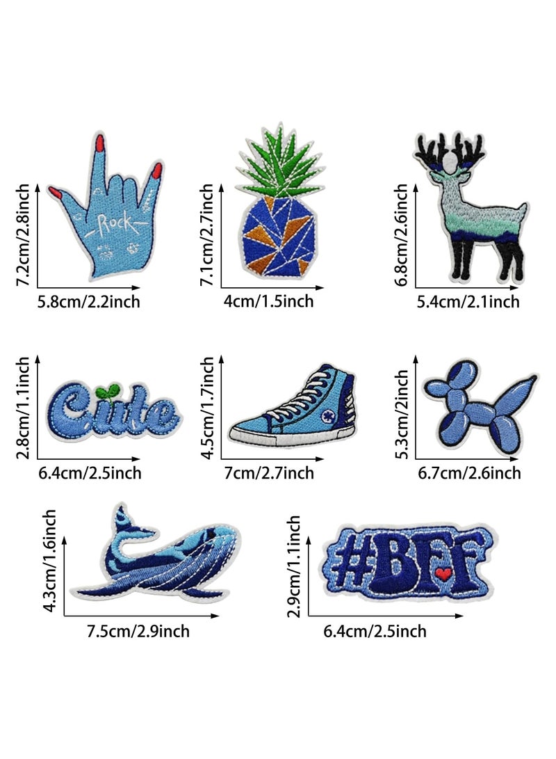 16 PCS Assorted Styles Iron On Patch Guitar Suitcase Embroidered Patch Blue Appliques Stickers Kit for Clothing, Jackets, Backpacks, Jeans, Applique DIY Accessory - Image 4