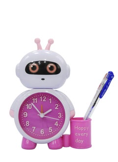 BABAZAM Modern Analog Battery Powered Alarm Clock Robot in Style with Pen Holder Battery Powered for Home Office Students Kids Bedroom Pink  - Image 2
