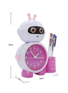 BABAZAM Modern Analog Battery Powered Alarm Clock Robot in Style with Pen Holder Battery Powered for Home Office Students Kids Bedroom Pink  - Image 1