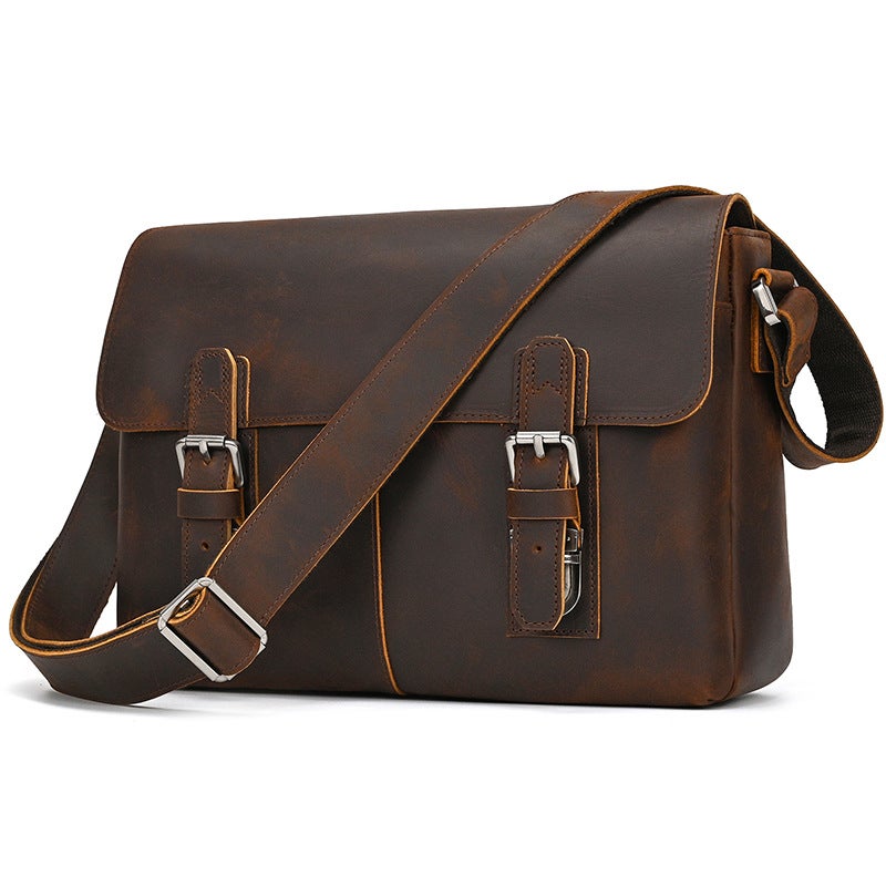Men'S Genuine Leather Shoulder Bag Crazy Horse Leather Vintage Crossbody Bag Top Layer Cowhide Flip Cover Shoulder Bag Ipad Protective Bag - Image 1