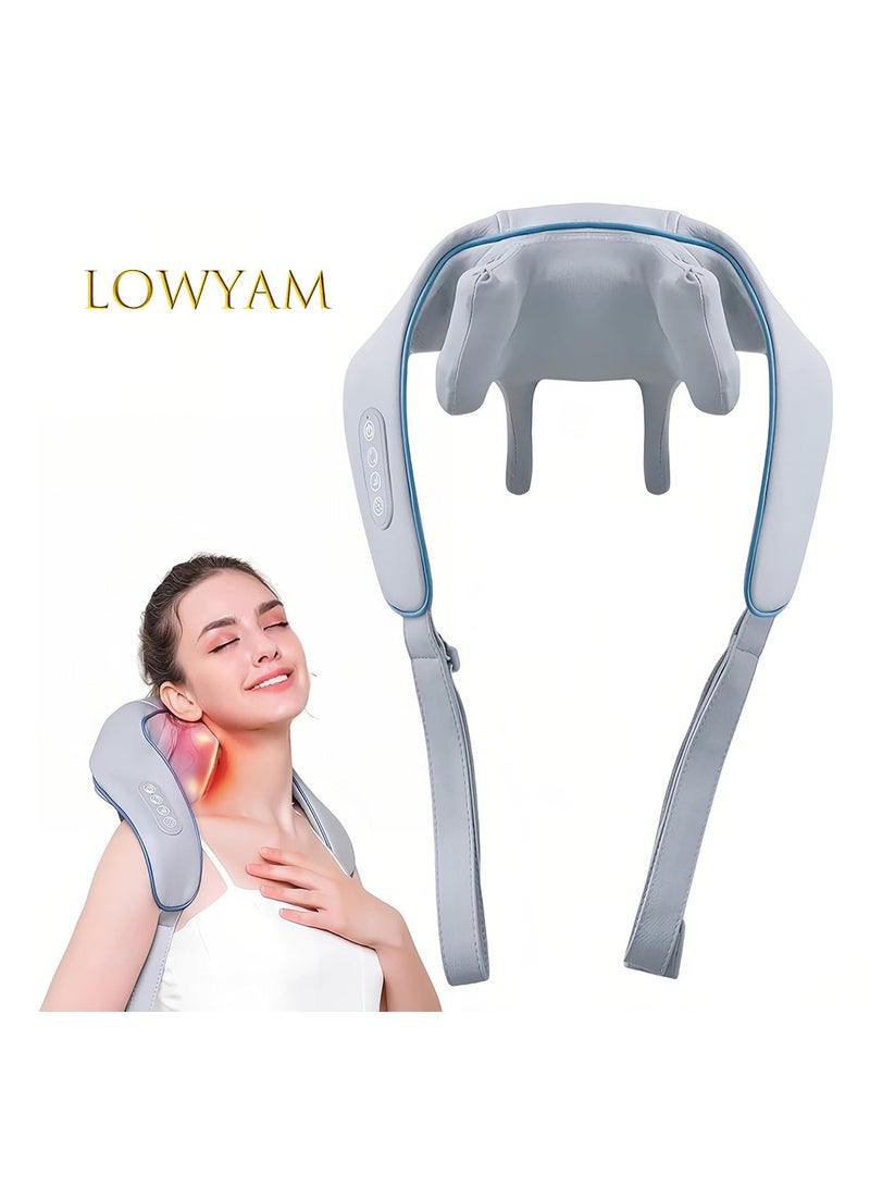 Lowyam Neck Massager for Pain Relief Deep Tissue Heated Neck and Shoulder Small Cordless Back Portable Electric Shiatsu Massager with Heat for Back,Shoulder,Muscles,Cervical Masajeador Kneading  - Image 1