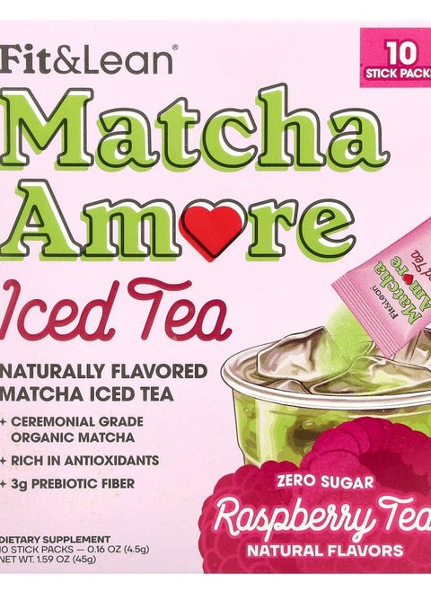 Matcha Amore Iced Tea Raspberry Tea 10 Stick Packs 0.16 oz (4.5 g) Each