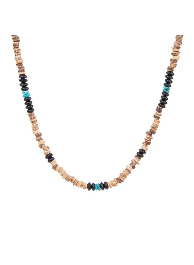 Minza Minza “Turquoise Wood” Men’s Necklace, Natural Turquoise, Ebony Wood & Onyx Beads, Handmade Adjustable Hemp Cord Necklace, Jewelry for Casual & Everyday Wear.