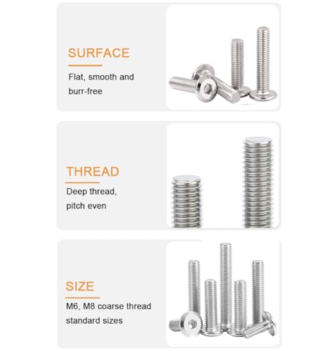 binifiMux M6 x 15mm Flat Head Socket Cap Allen Bolts Rivet Screws Connecting for Furniture 304 Stainless Steel, Pack of 20 - Image 3