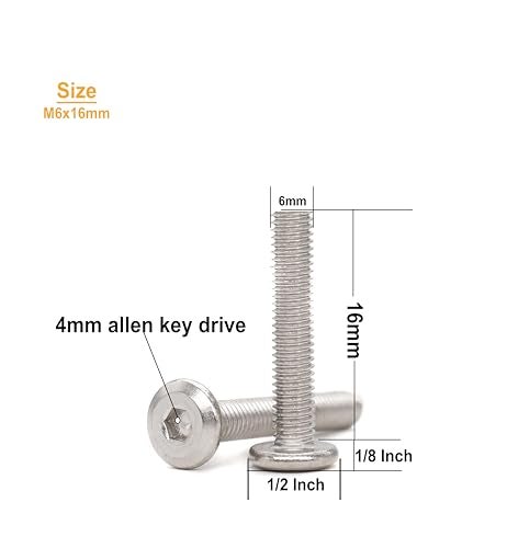 binifiMux M6 x 15mm Flat Head Socket Cap Allen Bolts Rivet Screws Connecting for Furniture 304 Stainless Steel, Pack of 20 - Image 2
