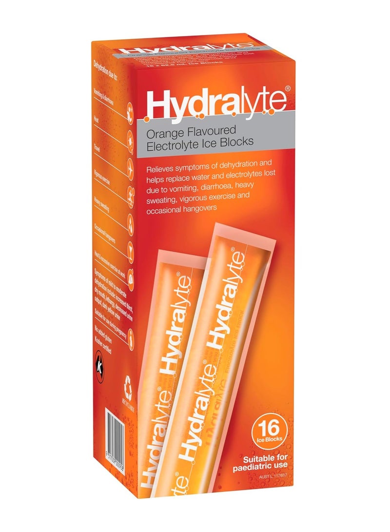 Hydralyte Electrolyte Ice Blocks Orange Favoured 16 Packs - Image 1