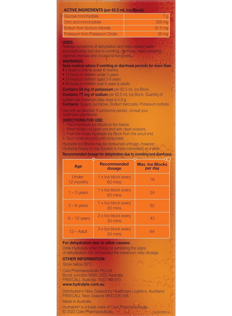 Hydralyte Electrolyte Ice Blocks Orange Favoured 16 Packs - Image 2