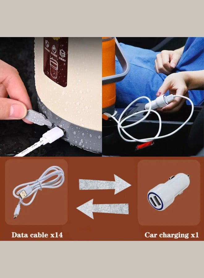 صندوق غداء معزول بمنفذ USB، مجموعة صندوق غداء محمولة، صندوق غداء معزول من الفولاذ المقاوم للصدأ 304، صندوق غداء بينتو، حاوية تدفئة الأرز، وعاء طعام، وعاء ساخن أبيض اللون 2 لتر.