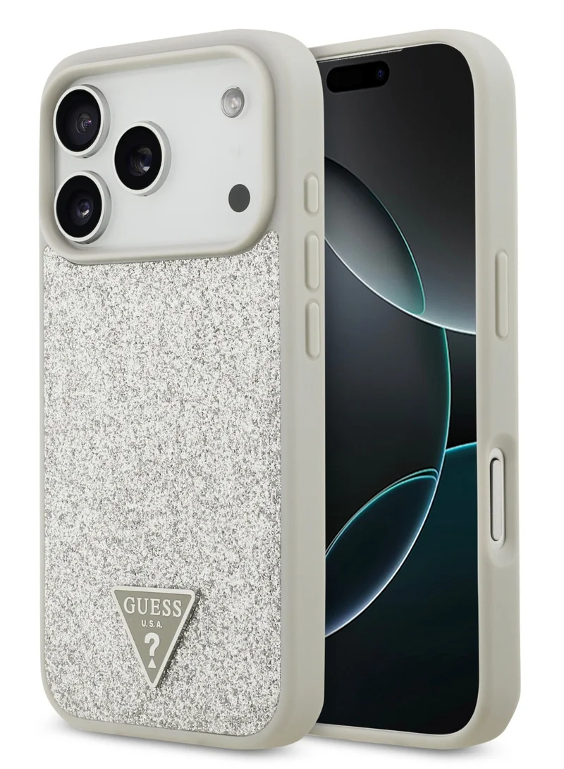 جس حافظة iPhone 17 Pro MagSafe من جلد PU مع لمسة لامعة ثابتة وشعار مثلث / حماية من الصدمات / تصميم نحيف / سهولة في التثبيت بنظام Snap-On / تغليف مستدام / قبضة مريحة - فضي