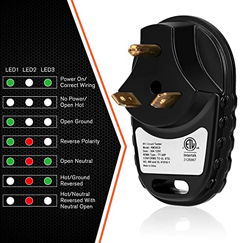 WELLUCK 30 AMP RV Circuit Analyzer, 30A 125V RV Pedestal Tester with LED Indicator Light TT-30P 30 amp Tester Plug for RV Camper, Travel Trailers (ETL Certified) - Image 4