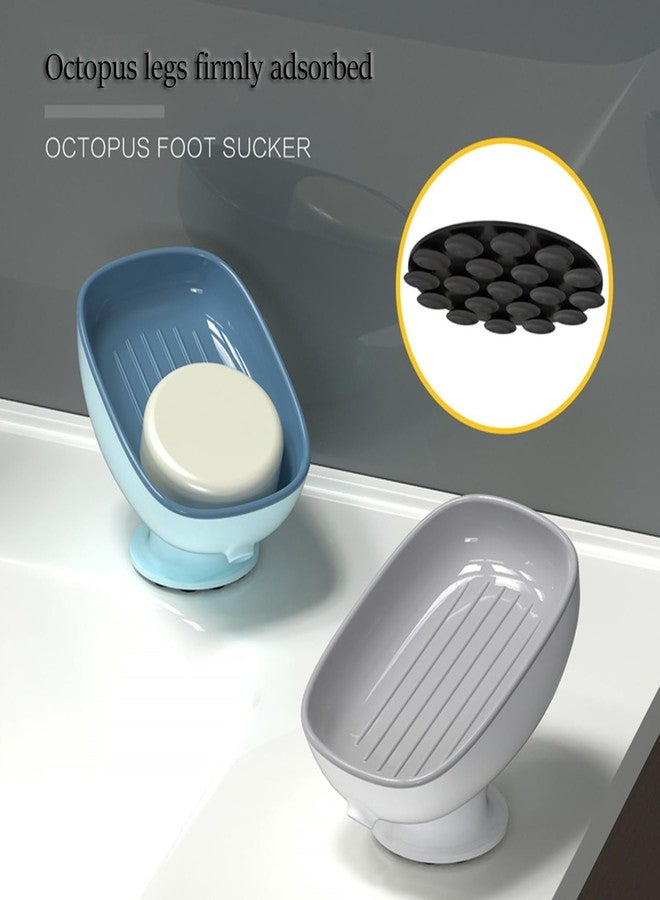 DORMICO Self Draining Soap Dish Bar Soap Holder with Suction Cup for Shower Bathroom Tub Kitchen Sink Plastic Sponge Dishes Waterfall Soap Dish Tray (1, Blue) - Image 5