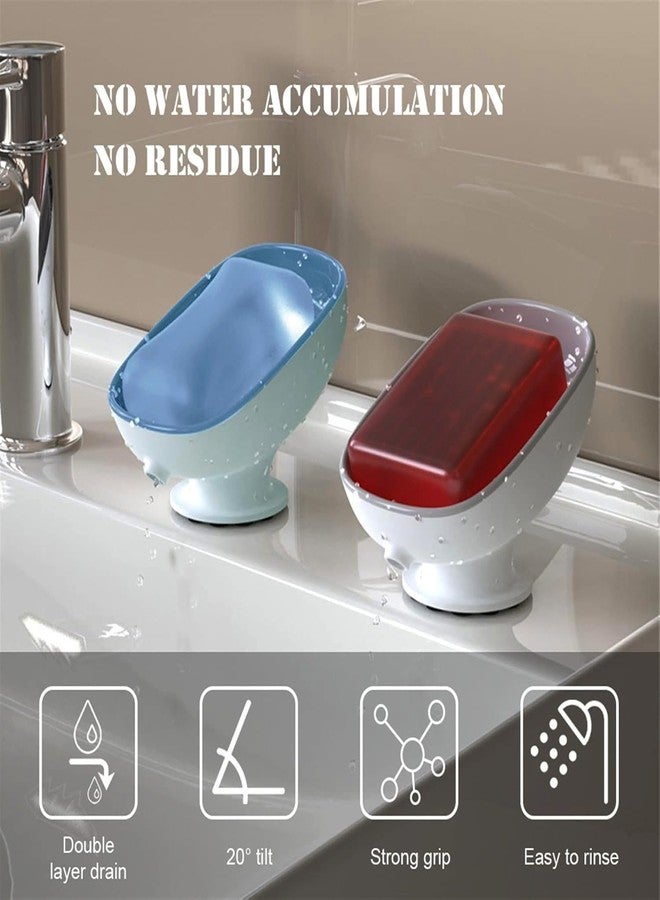 DORMICO Self Draining Soap Dish Bar Soap Holder with Suction Cup for Shower Bathroom Tub Kitchen Sink Plastic Sponge Dishes Waterfall Soap Dish Tray (1, Blue) - Image 2