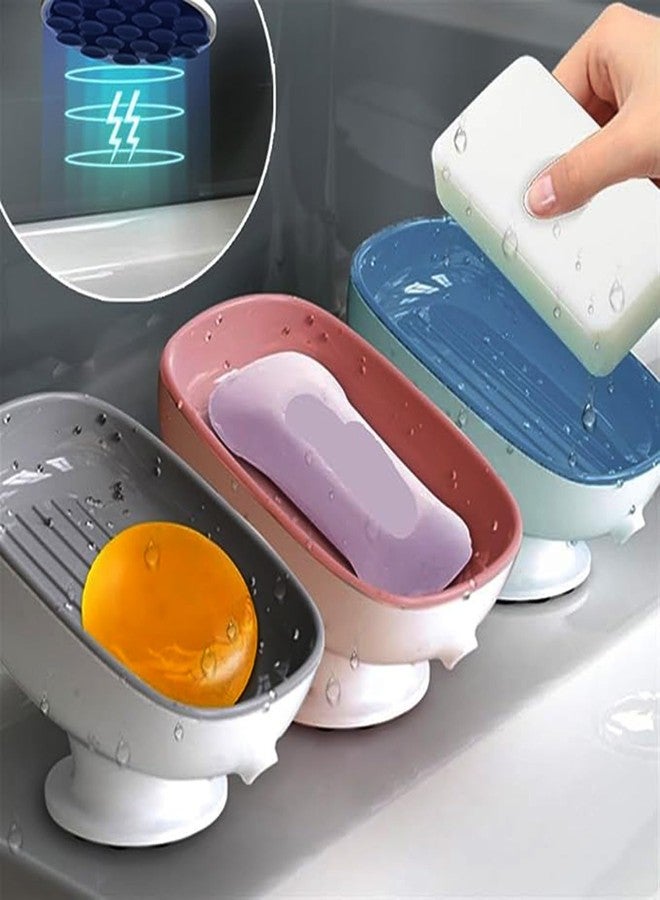 DORMICO Self Draining Soap Dish Bar Soap Holder with Suction Cup for Shower Bathroom Tub Kitchen Sink Plastic Sponge Dishes Waterfall Soap Dish Tray (1, Blue) - Image 4