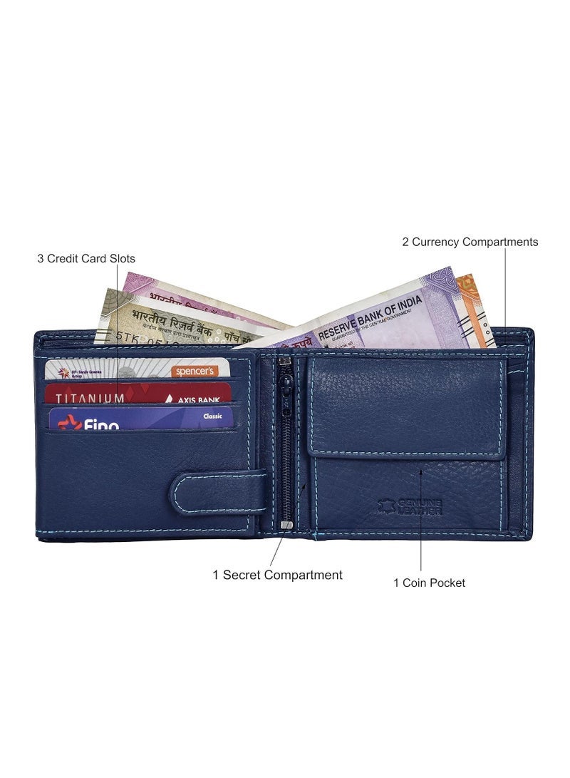 URBAN FOREST Oliver Blue Leather Wallet for Men, 6 Card Slot - Image 3