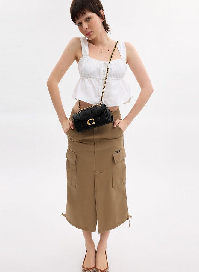 كوتش اوت ليت حقيبة كتف كوتش تابي 20 مع بطانة وسادة، حقيبة كتف نسائية، حقيبة يد نسائية، حقيبة يد نسائية، حقيبة كروس نسائية، محفظة نسائية، حقيبة سفر نسائية، أسود-ذهبي-20 سم - Image 3