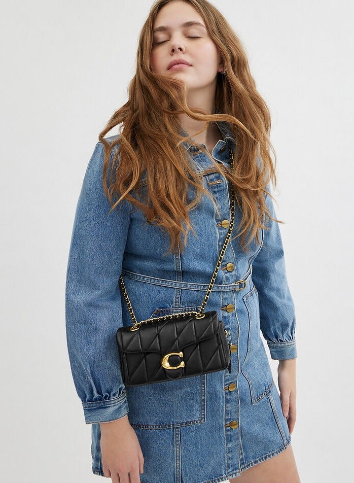 كوتش اوت ليت حقيبة كتف كوتش تابي 20 مع بطانة وسادة، حقيبة كتف نسائية، حقيبة يد نسائية، حقيبة يد نسائية، حقيبة كروس نسائية، محفظة نسائية، حقيبة سفر نسائية، أسود-ذهبي-20 سم - Image 4