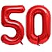 Lovoir بالونات رقم 50 حمراء 40 بوصة بالونات عملاقة رقم 50 بالونات فويل مايلار هيليوم بالونات رقم حمراء لاحتفالات عيد الميلاد الخمسين لوازم الحفلات ذكرى الحدث زينة - Image 2