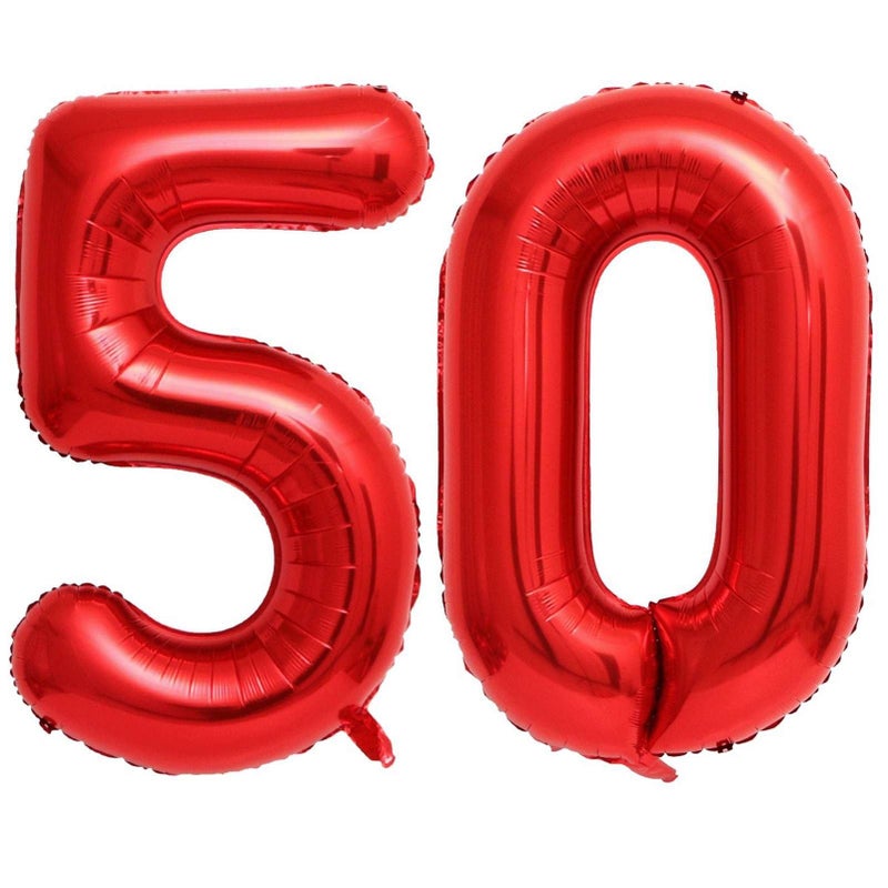 Lovoir بالونات رقم 50 حمراء 40 بوصة بالونات عملاقة رقم 50 بالونات فويل مايلار هيليوم بالونات رقم حمراء لاحتفالات عيد الميلاد الخمسين لوازم الحفلات ذكرى الحدث زينة - Image 3