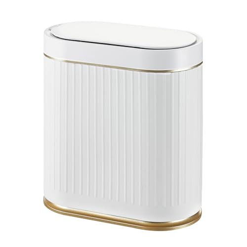 SYNCVIBE Bathroom Trash Can with Lid Automatic 2 Gallon Motion Sensor Garbage Bin, 7.5 Liter Smart Trash Bin Bathroom Decor, Plastic Garbage Can, Narrow Trash Can for Bedroom, Office, Living Room - Image 1