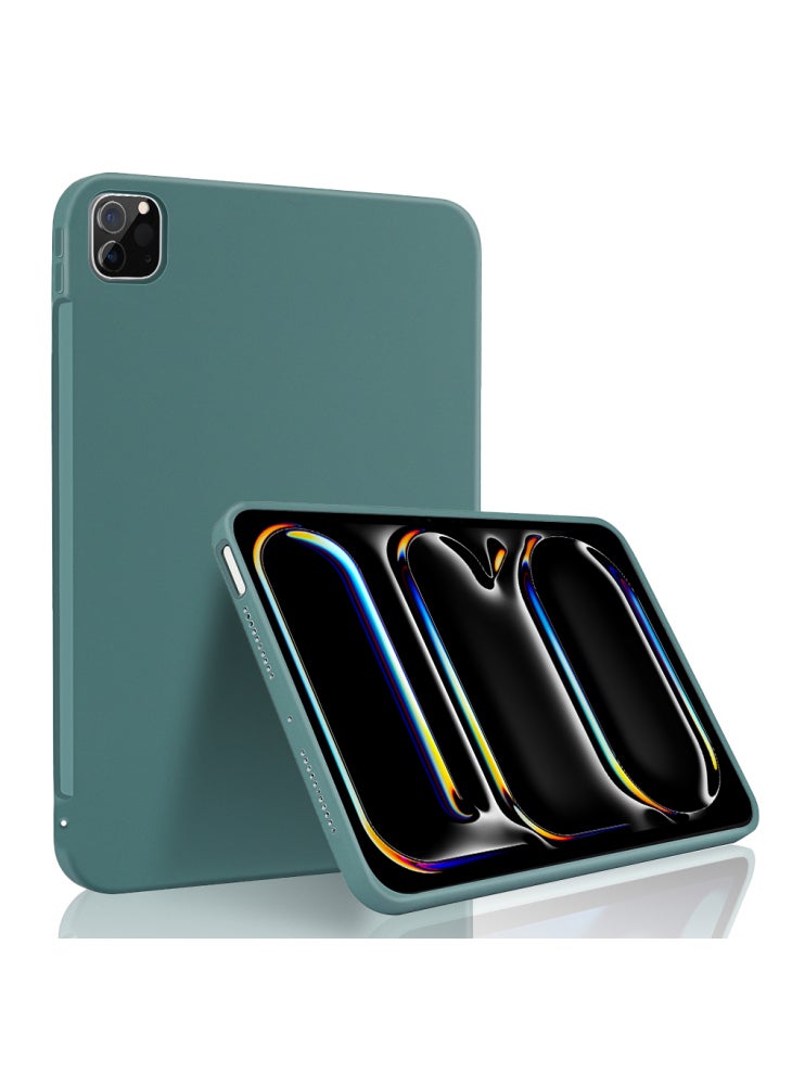 For iPad Pro 11 (2024) Case Anti-Drop Protective Liquid Silicone Tablet Cover - Dark Green - Image 1