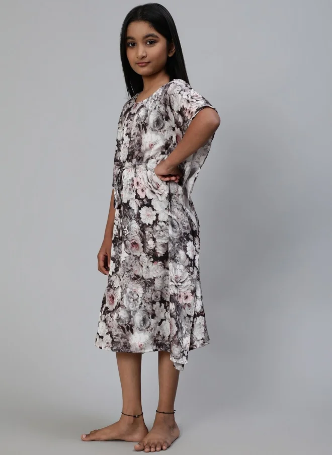 AKS Floral Printed Kaftan Midi Dress for Girls