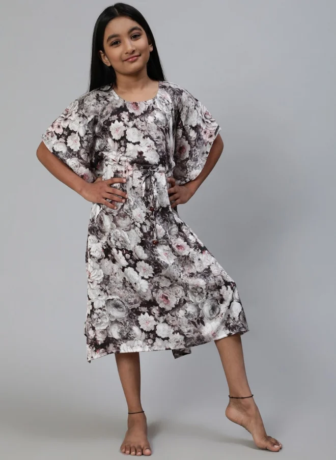 AKS Floral Printed Kaftan Midi Dress for Girls
