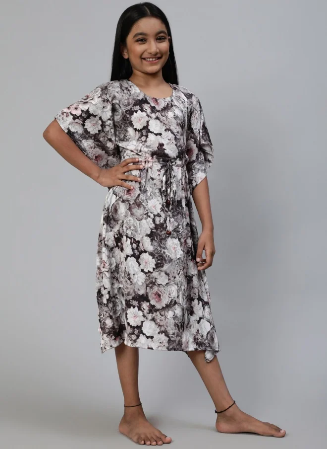 AKS Floral Printed Kaftan Midi Dress for Girls